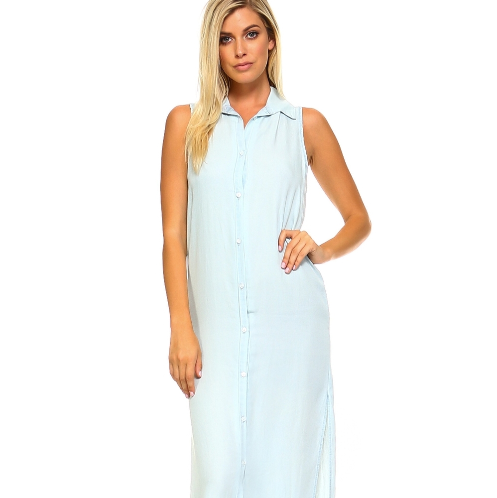 Women's Button Down Denim Side Slit Dress